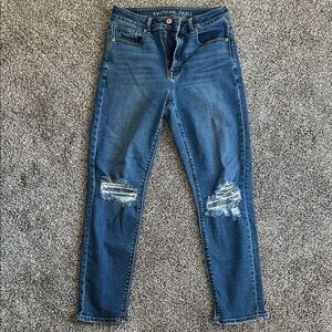 American Eagle Outfitters Women's Dark Blue Ripped Skinny Jeans